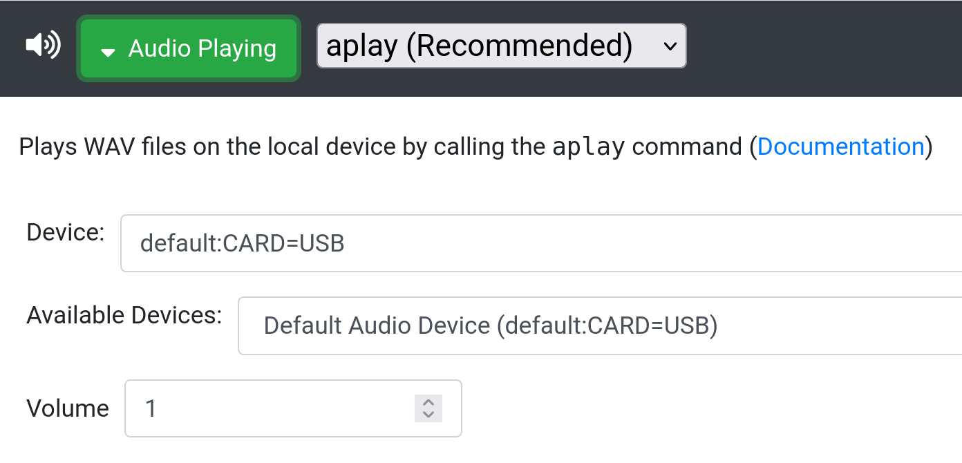 Rhasspy Audio Playing Settings